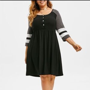 Half Button Color Block Dress